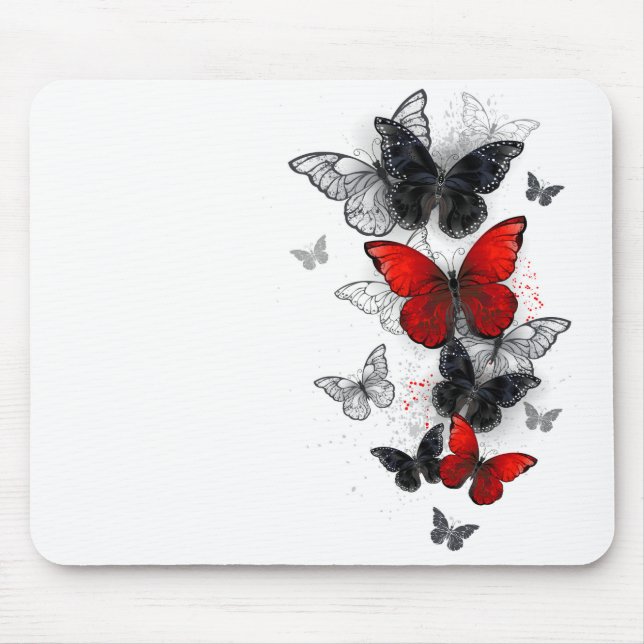 Tapis De Souris Papillons noirs et rouges volants (Devant)