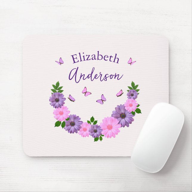 Tapis De Souris Papillons rose et pourpre (Avec souris)