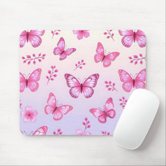 Tapis De Souris Papillons roses et motif de fleurs