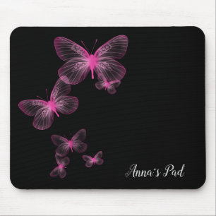 Tapis De Souris Papillons Roses Sur Plaque De Souris Noire