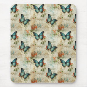 Tapis De Souris Papillons Turquoise Vintage Floral Rustique