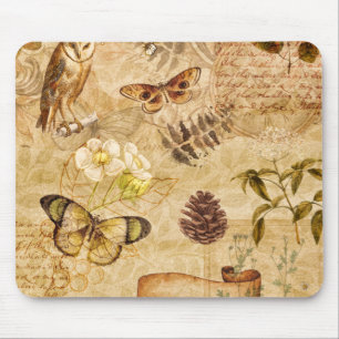 Tapis De Souris Papillons vintages Feuillage Floral Souris