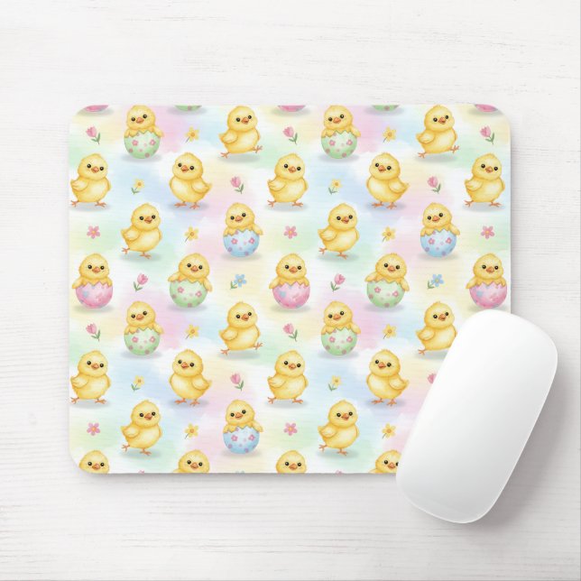 Tapis De Souris Pâques à l'aquarelle de poussin de bébé mignon (Avec souris)