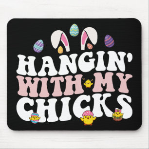 Tapis De Souris Pâques avec mes poules Bunny Groovy Rétro
