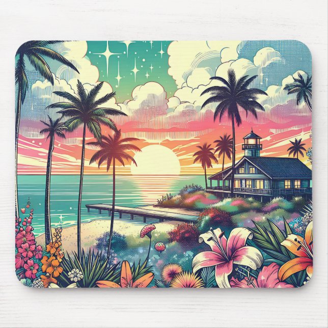 Tapis De Souris Paradis rose et turquoise | Art de la plage (Devant)
