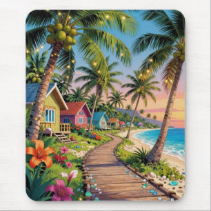 Tapis De Souris Paradis tropical Cottage côtier au bord de la mer