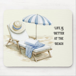 Tapis De Souris Parapluie de plage bleu blanc