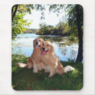 Tapis De Souris Parc et rivière Mousepad de golden retriever