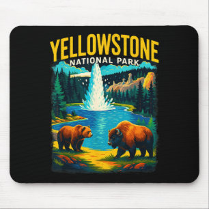 Tapis De Souris Parc national de Yellowstone faune voyage rétro
