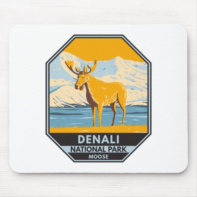 Tapis De Souris Parc national du Denali Alaska Moose Vintage (Devant)