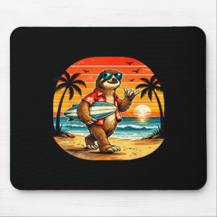 Tapis De Souris Paresseux surfeur hawaii vague surf plage