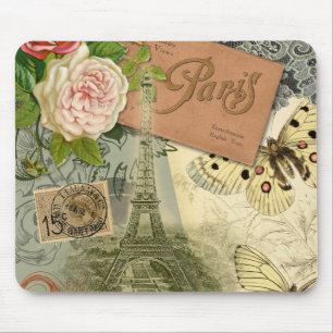 Tapis De Souris Paris France Art Antique Collage Eiffel Français