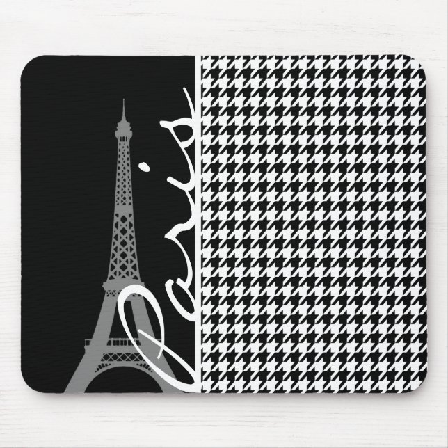 Tapis De Souris Paris ; Houndstooth noir et blanc (Devant)
