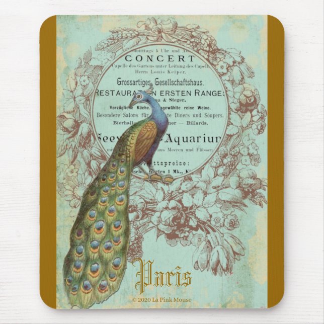 Tapis De Souris Paris Peacock, Paris Inspiré Pad Souris (Devant)