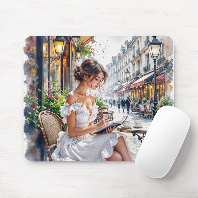 Tapis De Souris Parisian Women Elegance: Paris Café Street Vibes (Avec souris)