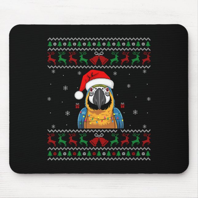 Tapis De Souris Parrot de Noël Douille moche Santa Hat Lights Bir (Devant)