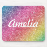 Tapis De Souris Parties scintillant arc-en-ciel de la fille Nom du<br><div class="desc">Ajoutez une touche de couleur à votre tapis de souris avec parties scintillant arc-en-ciel avec police rétro. Personnalisez avec votre nom, monogramme, initial ou texte. Vous pouvez modifier la couleur du texte et le style de police à l'aide de l'option customiser. Les parties scintillantes sont simulées par le design. Il...</div>