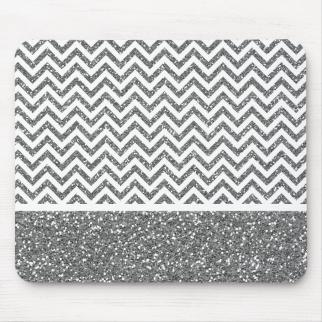 Tapis De Souris Parties scintillant Argent Faux Chevron (Devant)