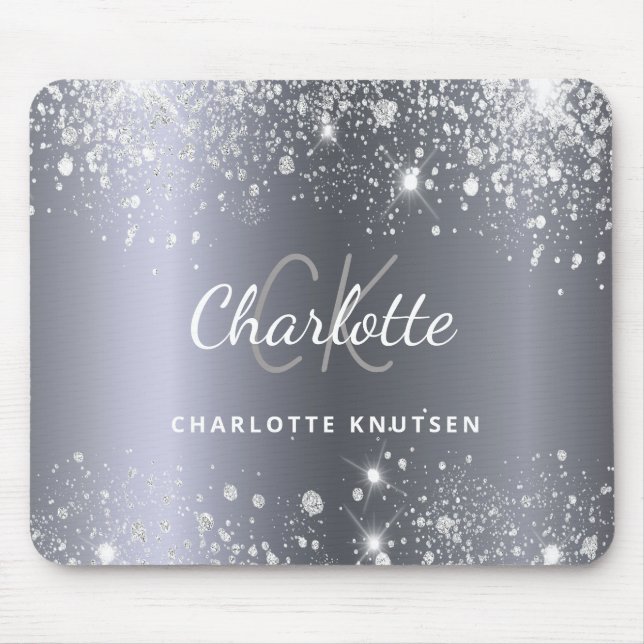 Tapis De Souris Parties scintillant argent monogramme initiails no (Devant)