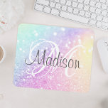 Tapis De Souris Parties scintillant colorée personnalisée Iridesce<br><div class="desc">Personnalisez facilement cet élégant motif de parties scintillant bokeh coloré avec votre nom et/ou monogramme personnalisés.</div>