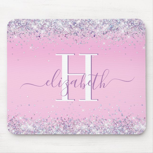 Tapis De Souris Parties scintillant Confetti Monogramme rose (Devant)