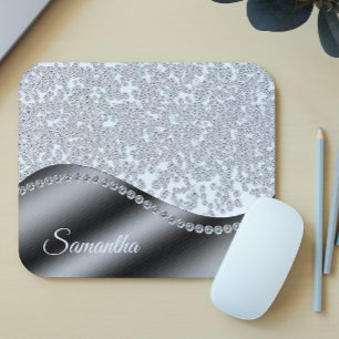 Tapis De Souris Parties scintillant de diamants de monogramme noir