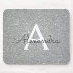Tapis De Souris Parties scintillant d'étincelle en argent Nom du m<br><div class="desc">Parties scintillant à étincelle en argent Monogramme Nom Monogramme Mousepad. Ce Mousepad peut être customisé pour inclure votre prénom.</div>