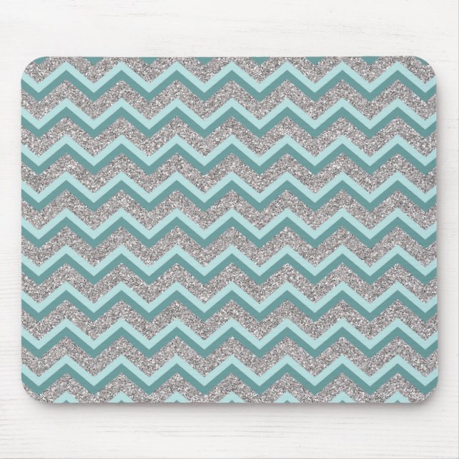 Tapis De Souris Parties scintillant en argent et ZigZag Turquoise (Devant)