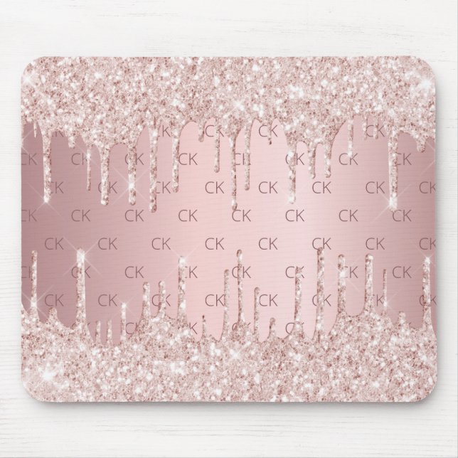 Tapis De Souris Parties scintillant en or rose rose pâle initiales (Devant)