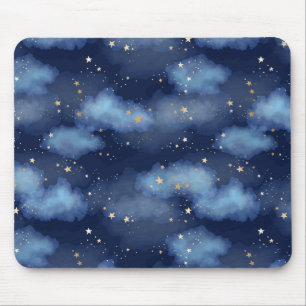 Tapis De Souris Parties scintillant Gold Stars Dark Blue Sky Motif