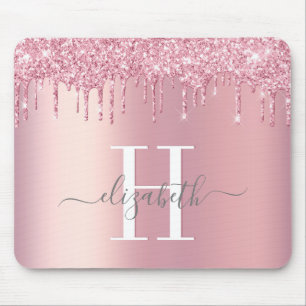 Tapis De Souris Parties scintillant gouttes Monogramme rose