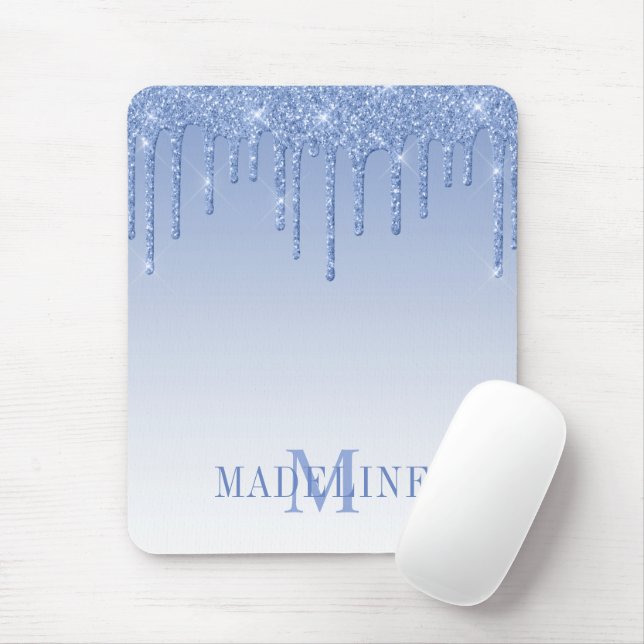 Tapis De Souris Parties scintillant moderne Dusty Blue Monogram (Avec souris)