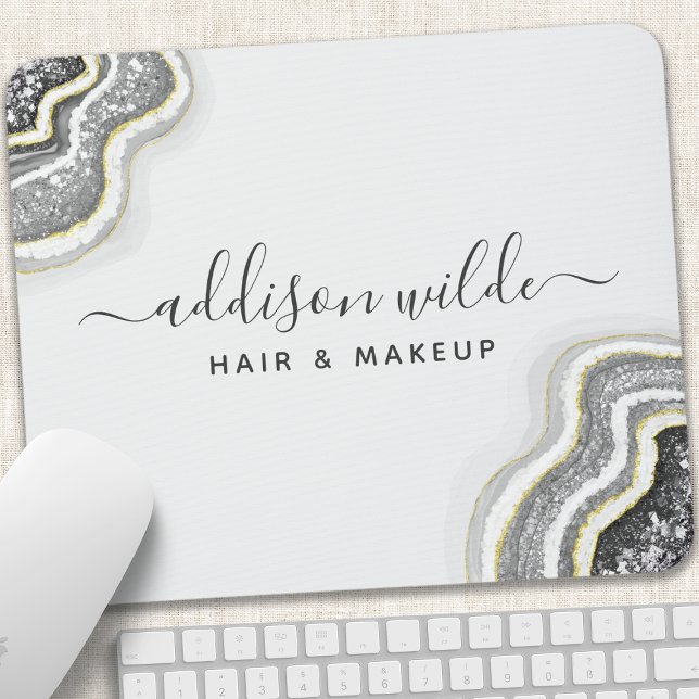 Tapis De Souris Parties scintillant Noir Et Blanc Agate Geode Luxe (Créateur téléchargé)