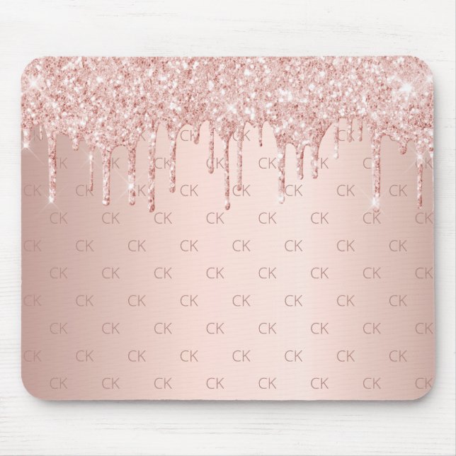 Tapis De Souris parties scintillant or rose rose monogramme brilla (Devant)