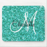Tapis De Souris parties scintillant pétillante turquoise monogramm<br><div class="desc">Vibe de partie amusante,  turquoise pavé de souris de parties scintillant pétillante - la police de texte est personnalisable et la conception est transférable-</div>