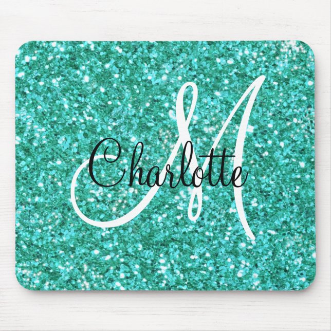 Tapis De Souris parties scintillant pétillante turquoise monogramm (Devant)