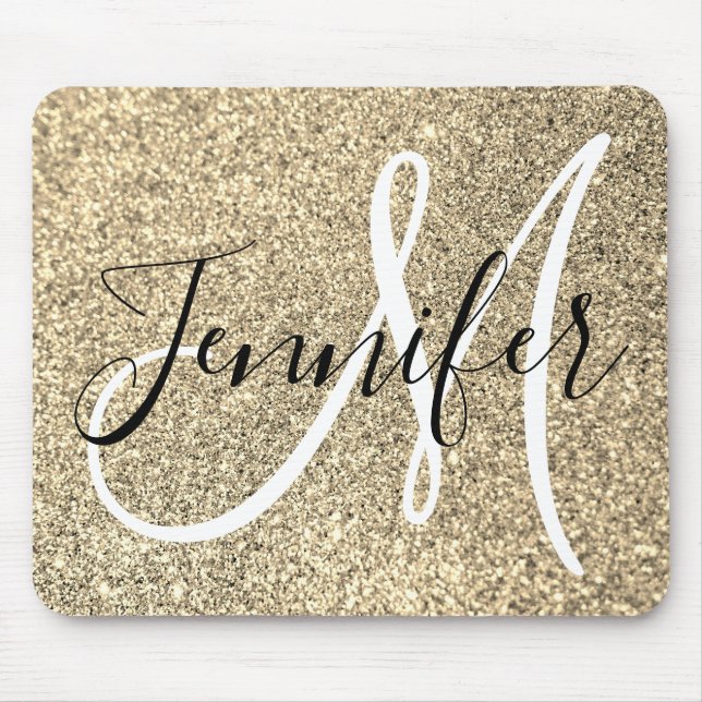 Tapis De Souris Parties scintillant Platine Gold Faux Monogramme p (Devant)