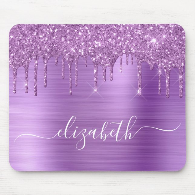 Tapis De Souris Parties scintillant pourpre de goutte Monogramme S (Devant)