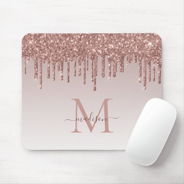 Tapis De Souris Parties scintillant Rose Gold Monogramme Élégant S (Avec souris)