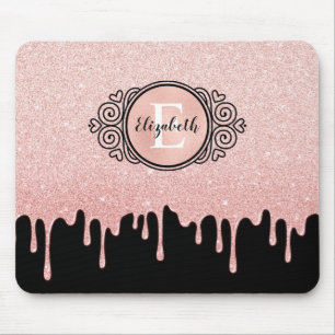 Tapis De Souris Parties scintillant Rose noir à goutte d'or