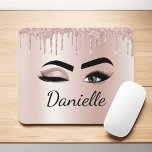 Tapis De Souris Parties scintillant rose pâle Éclaircissement des<br><div class="desc">Or rose - Blush Pink Faux Foil Metallic Sparkle Drips Parties scintillant Monogramme en métal brossé Nom et cils initiaux (Lashes), Extensions Eyelash et Yeux Blush Pink Mouse Pad (mousepad). Le design fait le cadeau parfait pour 16 ans, mariage, douche nuptiale, anniversaire, baby shower ou bachelorette pour quelqu'un à la...</div>
