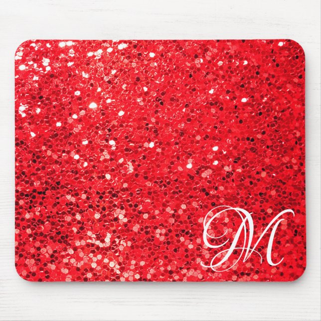 Tapis De Souris Parties scintillant rouge avec monogramme personne (Devant)