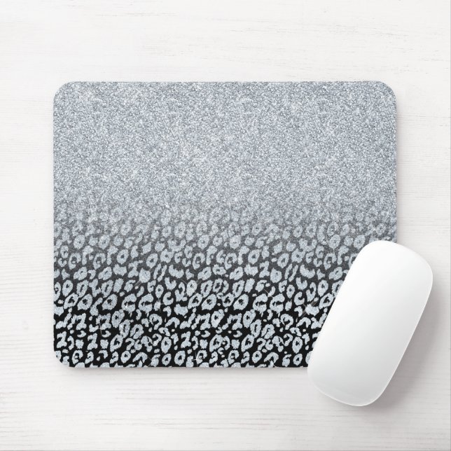Tapis De Souris Parties scintillant Silver tendance & Leopard Ombr (Avec souris)