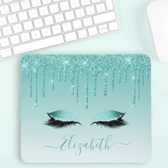Tapis De Souris Parties scintillant Turquoise moderne tendance Las (Customize to change text color, text style or to add more text.)