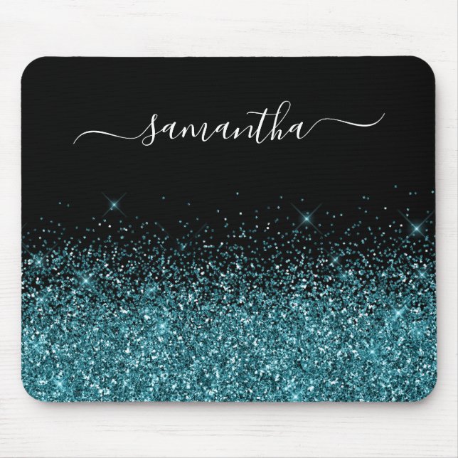 Tapis De Souris Parties scintillant Turquoise noire et foncée Nom  (Devant)