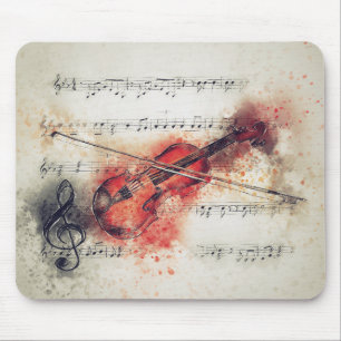 Tapis De Souris Partition de violon à l'aquarelle orange rouille c