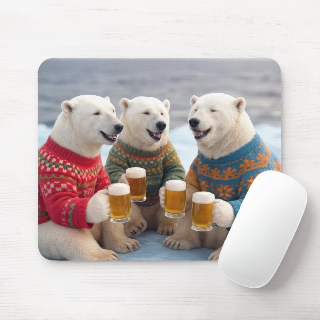 Tapis De Souris Party Polar Bears Wearing Christmas Ugly Sweaters (Avec souris)
