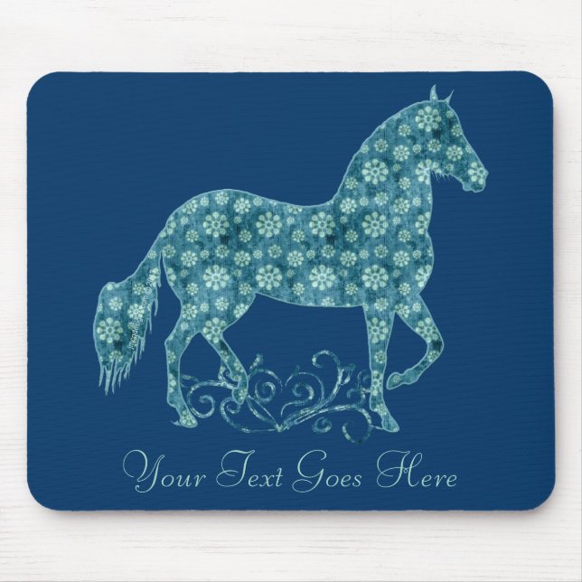 Tapis De Souris Paso Fino Cheval Grunge Turquoise Floral (Devant)