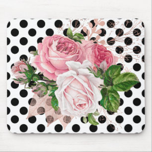 Tapis De Souris PASSE À SOURIS POLKA NOIR FLORALE rose