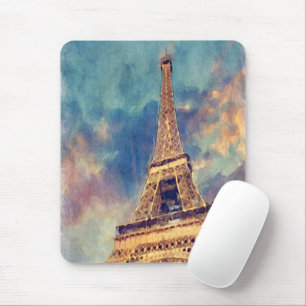 Tapis De Souris Pastel Aquarelle Paris Tour Eiffel